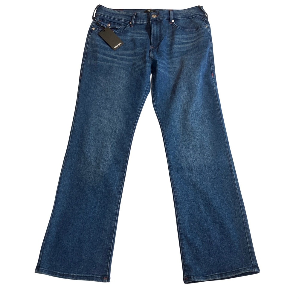 NEW True Religion Jeans Men 36x32 Ricky Relaxed Straight Dark Shivering Wash NWT